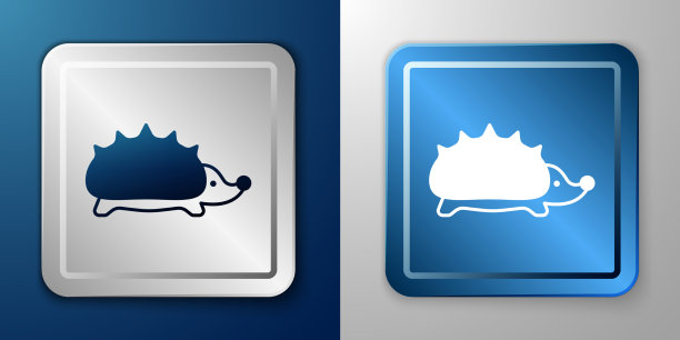 白色刺猬图标孤立在蓝色和灰色上图片下载