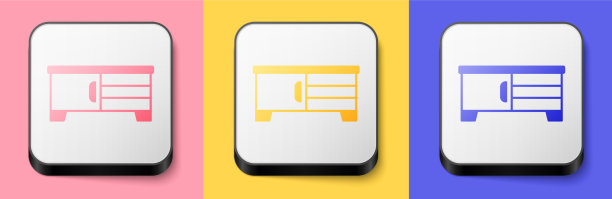 等距电视桌台图标孤立在粉红色上图片下载