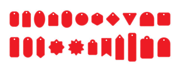 一套红色标签空白销售标签与白色虚线。空的红色价格标签礼物标签在不同的几何形状图片下载