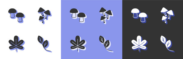 集叶、菇、栗叶和图标图片下载