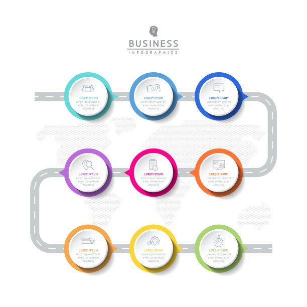 矢量插图，信息图形设计，模板，营销，信息，9个选项或步骤图片下载