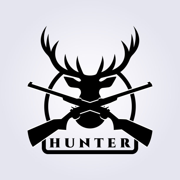 鹿狩猎符号矢量插图设计，猎人图标，鹿头猎人符号图片下载