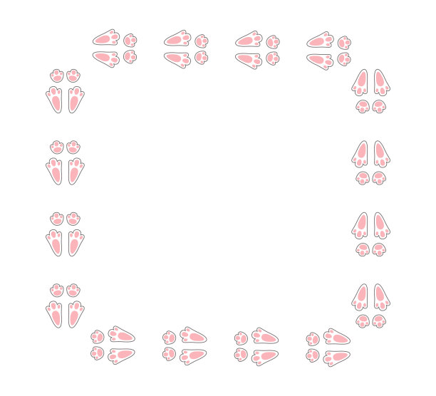 兔子或野兔的足迹。复活节兔子的脚印。兔子的爪子的步骤。野兔的脚印在雪地上留下足迹。空白矩形框模板。矢量插图孤立在白色背景平面风格图片下载