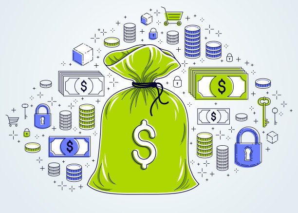 钱袋和美元图标集矢量设计，储蓄或投资概念。图片下载