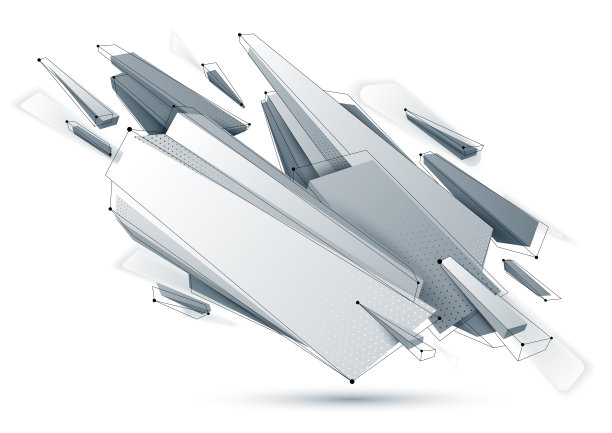 低多边形抽象形式孤立在白色，矢量未来形状设计多边形艺术，多维几何动态技术主题，与网格线。图片下载