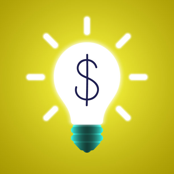 财务理念概念矢量横幅。黄色背景上有一个美元标志的灯泡。图片下载