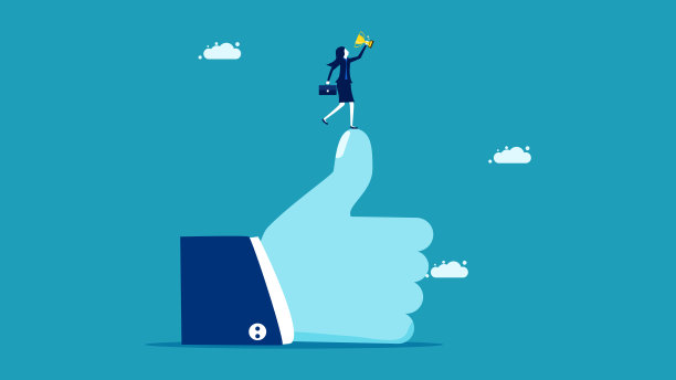 有才华的商业女性。商人举着杯子表示喜欢。业务概念向量图片下载