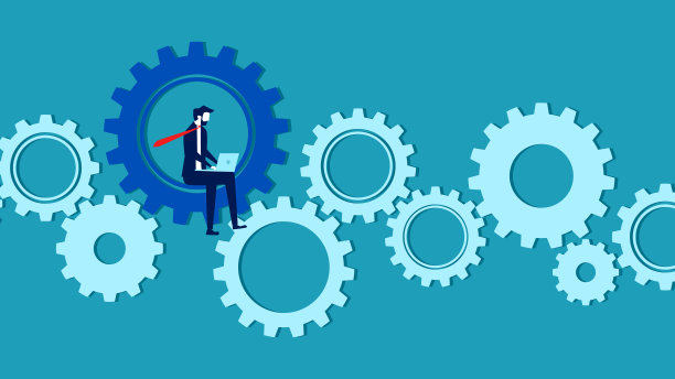 推动业务的机制。商人在齿轮上工作。业务概念向量图片下载