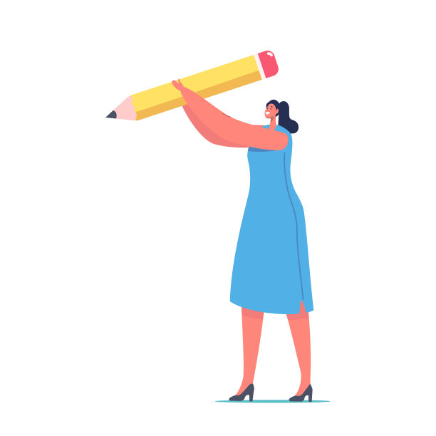 微小的女性形象与巨大的铅笔孤立在一起图片下载