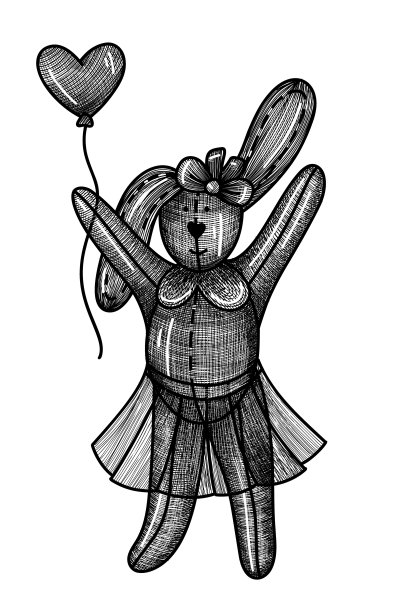 兔子玩具与气球素描。手绘矢量插图图片下载