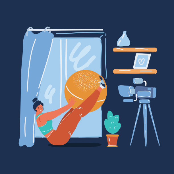 矢量插图的健身博客上记录在线视频类的运动运动在黑暗的背景。图片下载