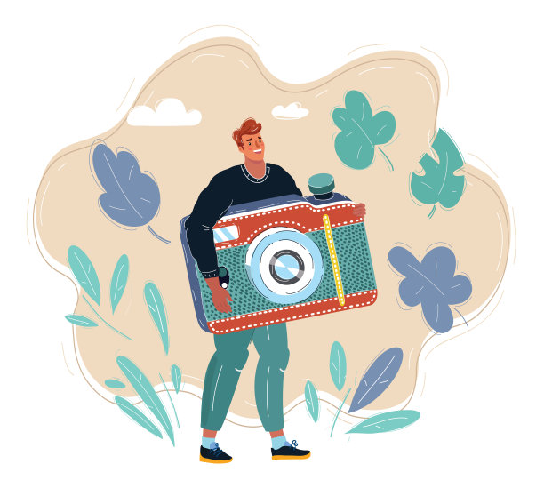 一名男子正在用巨大的照相机拍照。图片下载