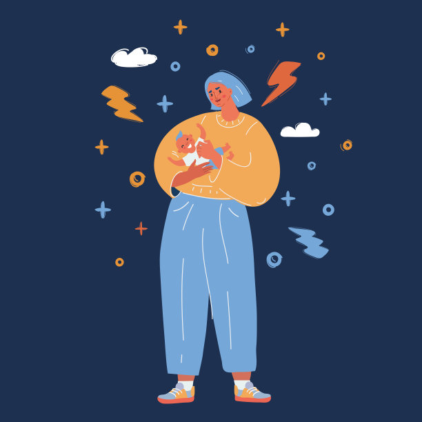 母亲和婴儿的矢量插图在黑暗的背景。图片下载