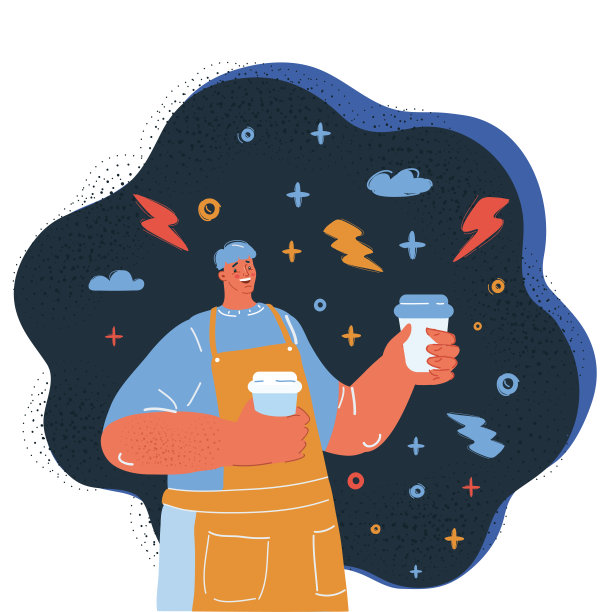 男性咖啡师在黑暗的背景。图片下载