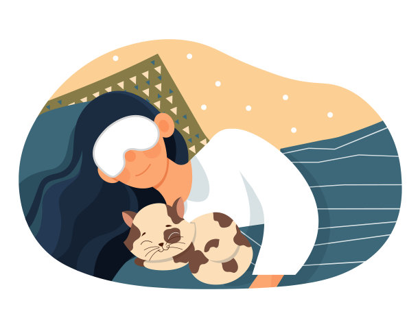 女人和猫睡在一起图片下载