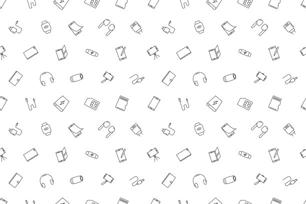 矢量手机配件图案。手机配件无缝背景图片下载