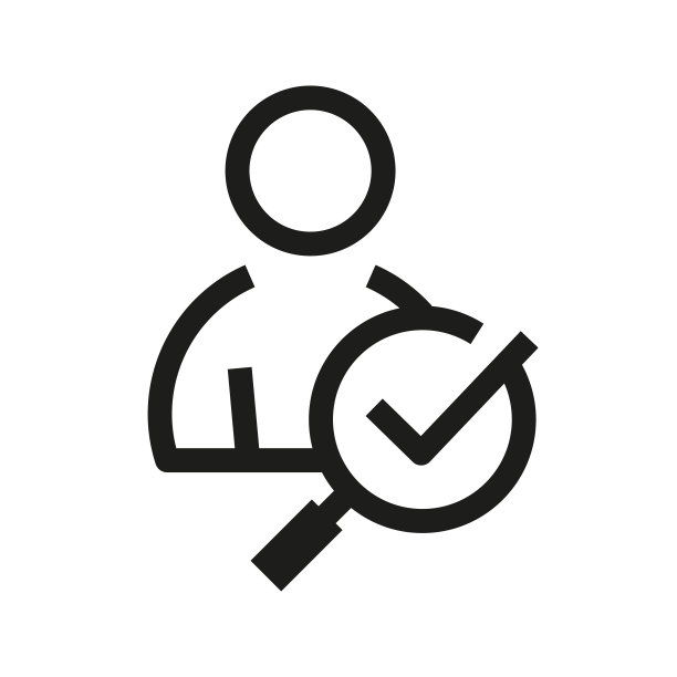 带有复选标记和放大镜的用户配置文件图标。隶属线向量插图。图片下载