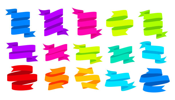 彩带节日横幅新闻图标多彩的平面设置图片下载