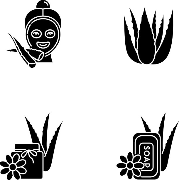 芦荟黑色字形图标设置在白色空间图片下载