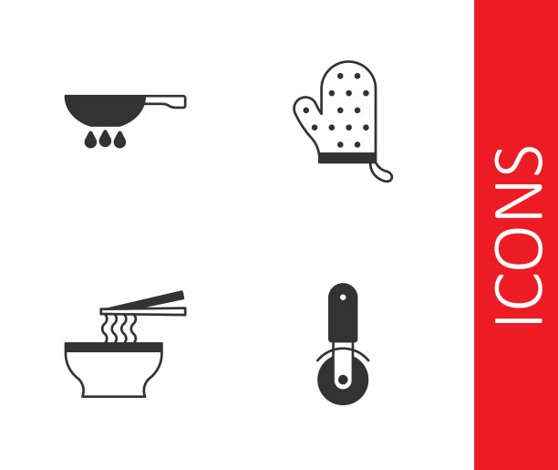 把披萨刀放在煎锅上，点燃亚洲面条图片下载