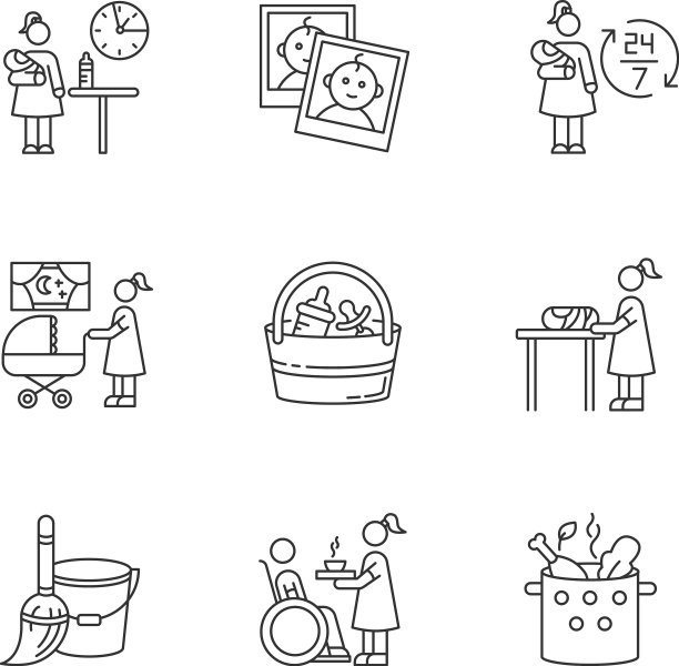 保姆服务像素完美线性图标集图片下载