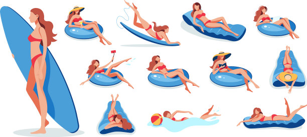 女人在泳装放松自拍工作笔记本电脑图片下载