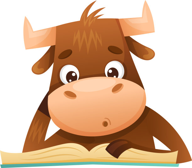 可爱的小牛读书聪明的小动物坐着图片下载