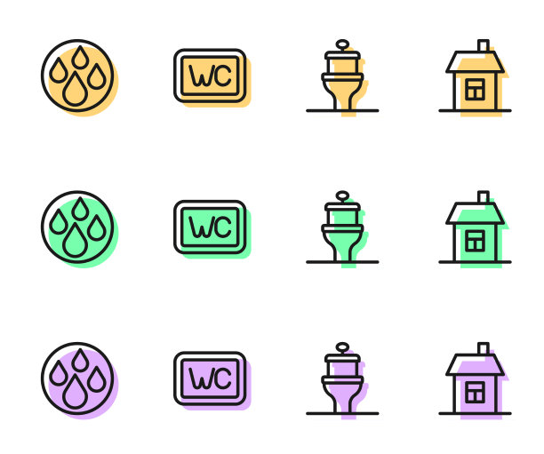 设置线马桶水滴和房子图标图片下载