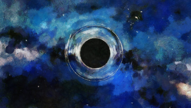 黑洞水彩画。空间星系背景图片下载