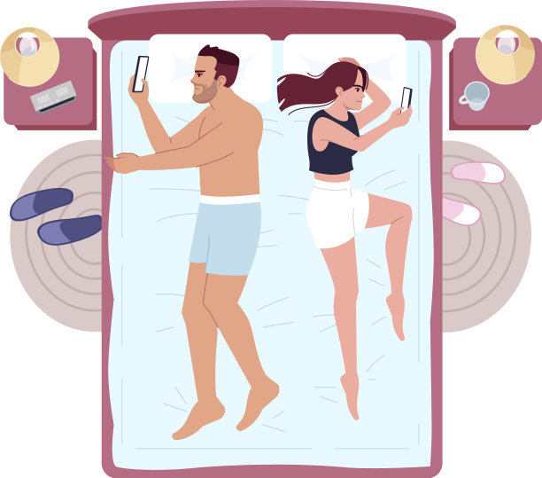 夫妻俩在床上玩智能手机图片下载