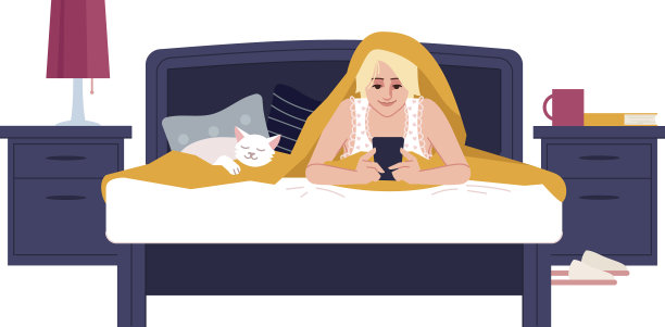 女孩在床上盖着毯子，头部半平RGB图片下载