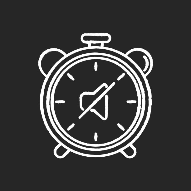 安静的小时粉笔白色图标在黑色背景图片下载