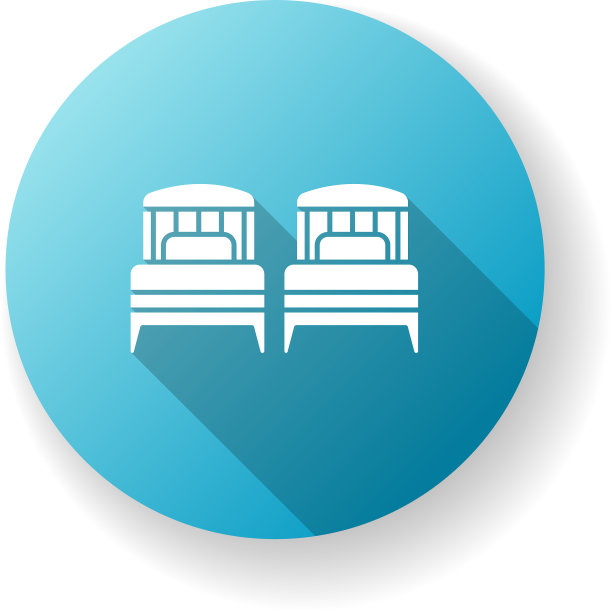 两张单人床蓝色平设计长影图片下载