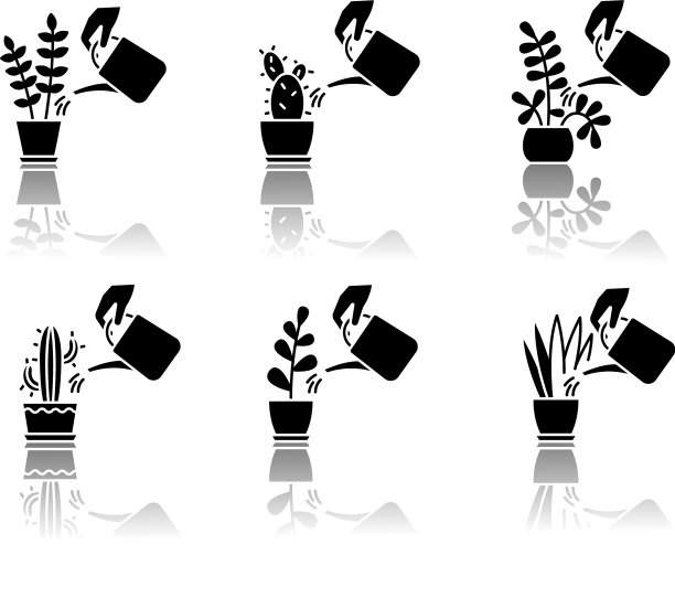 室内植物护理下降阴影黑色字形图标设置图片下载