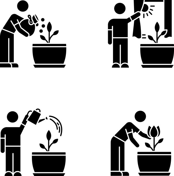 室内园艺阶段黑色字形图标设置图片下载