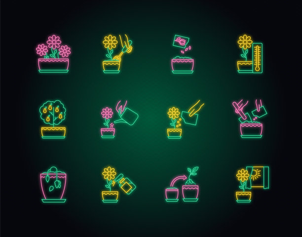 室内植物护理霓虹灯图标设置植物图片下载