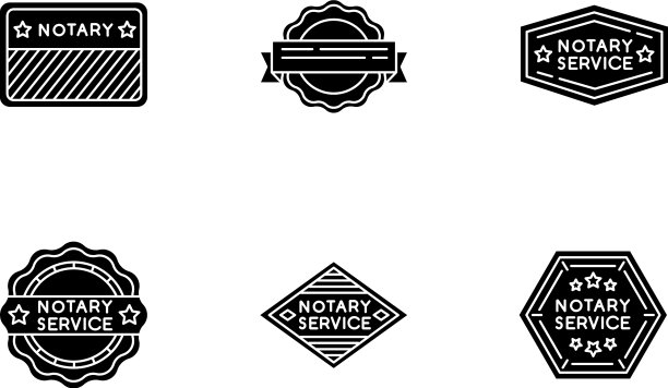 公证人服务邮票黑色字形图标设置图片下载