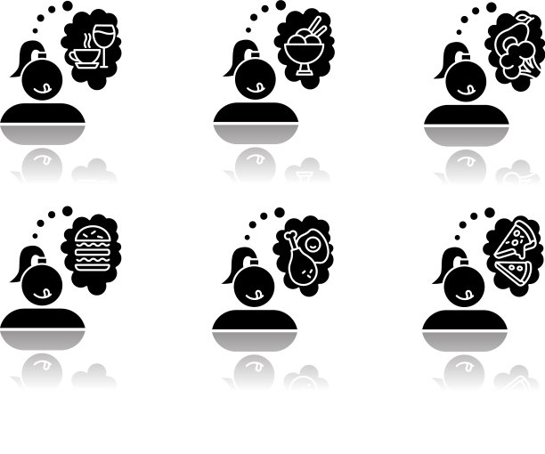 食物渴望下降阴影黑色字形图标设置图片下载