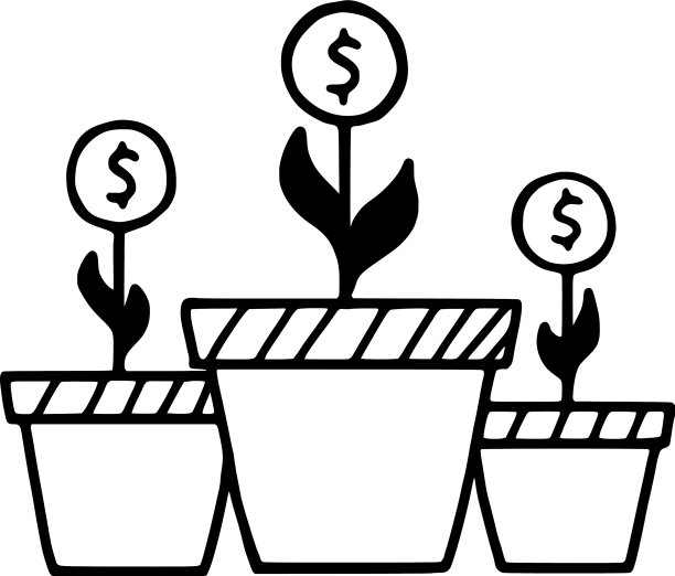 盆栽植物和硬币涂鸦图标返回图片下载