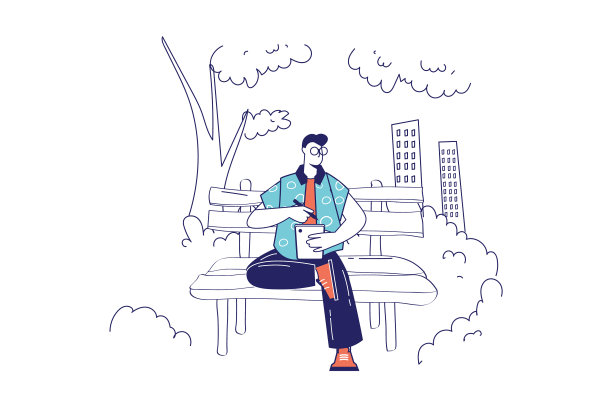 人们坐在小玩意的概念在平面线设计图片下载