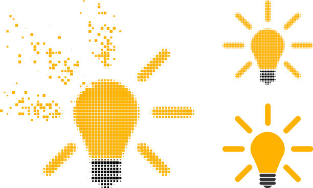 消失像素灯泡图标与半色调图片下载