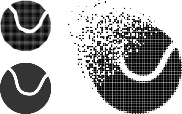 破碎的像素网球图标与半色调图片下载
