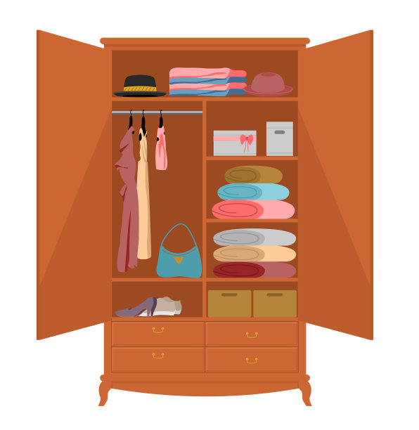 开放式衣柜白色背景木制衣柜图片下载