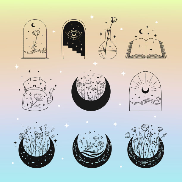 神秘的花卉设置深奥神奇的波西米亚图片下载