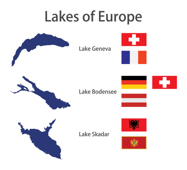 一组欧洲湖泊的剪影图片下载