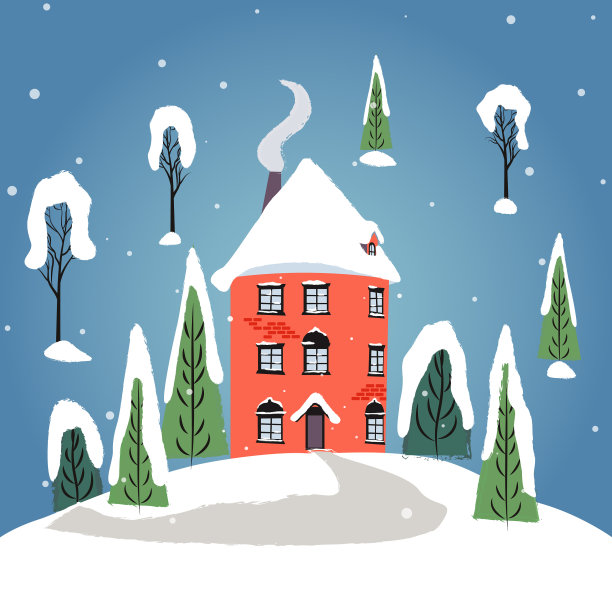 冬天有房子和圣诞树图片下载