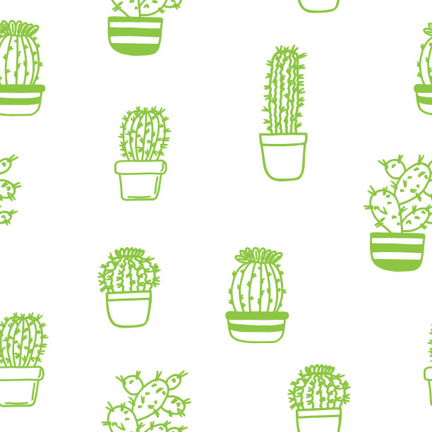 仙人掌花盆无缝图案手绘植物图片下载