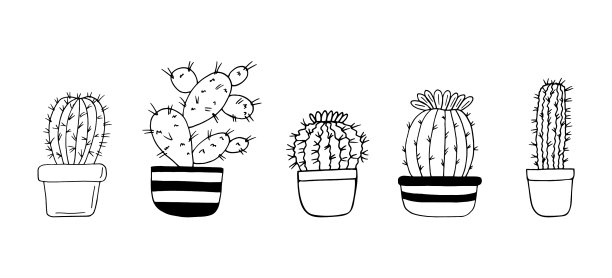 花盆中的仙人掌图标手绘极简主义图片下载