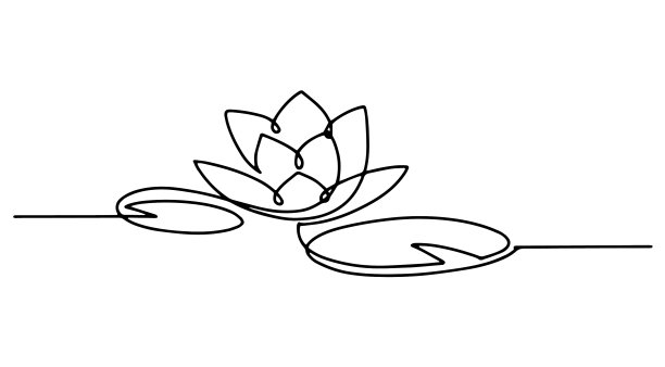 线条艺术荷花与叶子标志为美图片下载