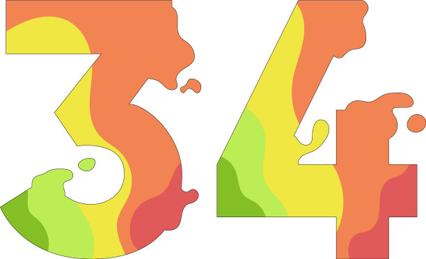 白色背景上的彩色数字3和4图片下载